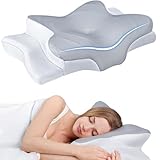 Neksong Pillow Daddy Das Nacken Therapiekissen Pillowdaddy, Nackenkissen Kopfkissen für Seitenschläfer, Rücken und Bauchschläfer (Großes Hornkissen - Eisseide Grau + Weißer Überzug,3 Stück)