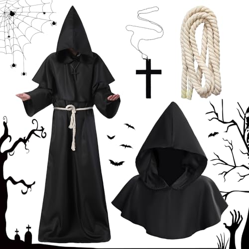 Vautvis Disfraz De Monje Sacerdote Túnica Medieval Traje Medieval Hombre Con Cruz, Túnica Sacerdote De Halloween, Túnica Medieval Renacentista Para Adulto Halloween Carnaval L Vautvis Disfraz De Monje Sacerdote Túnica Medieval Traje Medieval Hombre Con Cruz, Túnica Sacerdote De Halloween, Túnica Medieval Renacentista Para Adulto Halloween Carnaval L