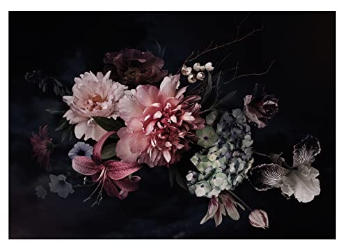 WallArena - Vlies Fototapete Blumen Vintage Rosen Schwarz Dunkel...