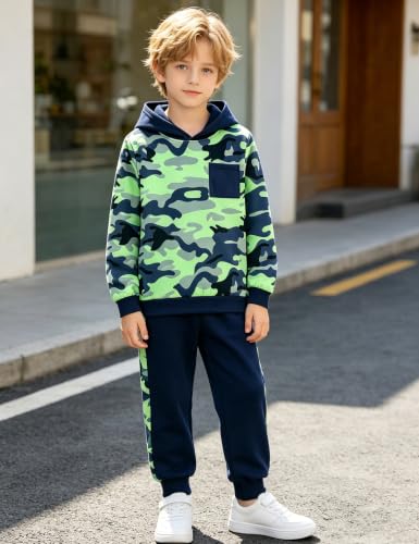 Image of Boys Clothes Fall Winter Outfits Camouflage Long Sleeve Hoodie and Pants 2PC Kids Clothes Boys for 5-14 Years