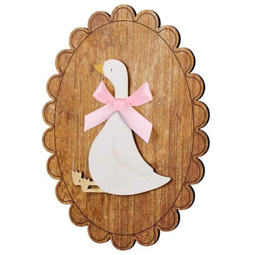 Image of Weysat Goose Nursery Decor Wooden Vintage One Silly Goose Wall Art with Real Bow, Funny Animal Duck Picture Wall Farmhouse Geese Poster Artwork for Nursery Room Decor