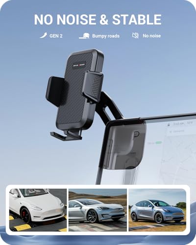 Image of BASENOR 2025 2026 Tesla Model Y 3 Phone Mount Holder Strong Adhesion 360 Adjustable Cell Phone Holder Stand Tesla Model Y Juniper Tesla Model 3 Highland Interior Accessories Fit for iPhone & Android