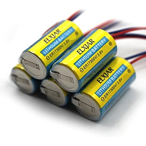 elxjar (5-Pack) 3.6V 2100mAh A6BAT PLC Lithium Battery with Plug Replacement - PLC Logic Controller, for Mitsubishi Q A6BAT ER17330V A6BAT-MRBAT B9670MC A1S A2S AnS Series Cover