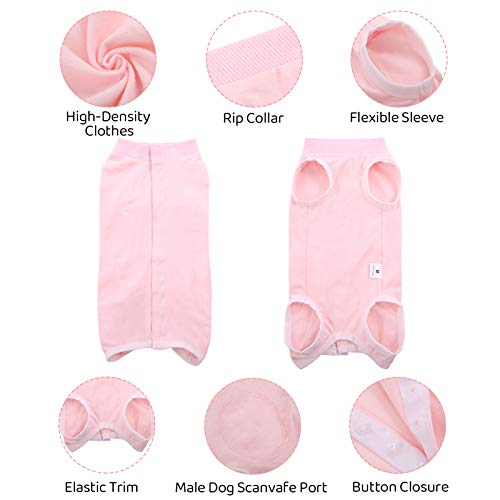 Image of SAWMONG Dog Recovery Suit, Recovery Suit for Dogs After Surgery, Dog Spay Surgical Suit for Female Dogs, Dog Onesie Bodysuit for Surgery Male Substitute E-Collar Cone, Pink, XXX-Large