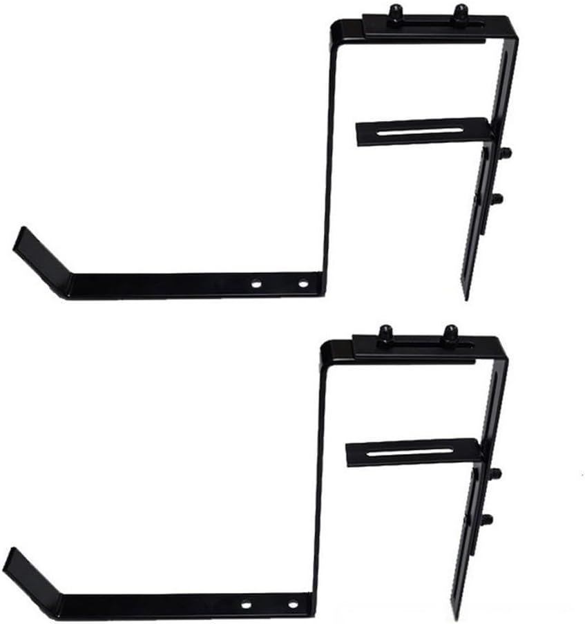 Adjustable Flower Pot Holder, No Drill Iron Bracket for Balcony Railing Fence, Weather Resistant Hanging Support for Outdoor Garden Plants, Black, 2 Pack(C)