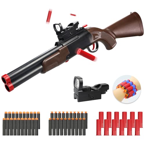 Tcxomino Double Barrel Toy Shotgun for Age 8-13+ Years Old Boys, Two Modes Realistic Shell Ejecting Toy Gun with Sight, 40 Soft Bullets & 12 Shells, Ideal Halloween for Kids Adults