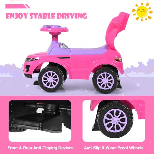 DREAMADE 3-in-1 Kinderfahrzeug, Rutschauto mit Sicherheitsbügel, abnehmbarem Schiebestange, Lichter, Musik & Hupe, 89 x 43 x 84cm Rutscherfahrzeug für Kinder ab 18 Monate (Rosa) – Bild 7