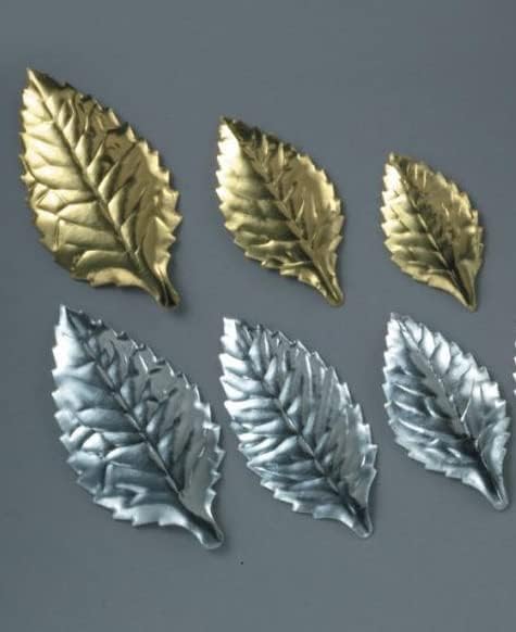 Miniatura 2 de Decoración metálica decorativa de hojas plateadas para tartas (1.38 pulgadas, 144 unidades)  Decoración bohemia para tartas segura para el contacto
