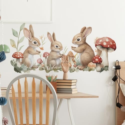 Vinilos adhesivos de pared con diseño de conejitos y bosque miniatura 5