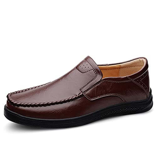 ReverseClock Hombres Casual Slip On Mocasines Zapatos de conducción Vestido de Cuero Mocasines Zapatillas Walking Boat Shoe Flats (marrón,42) Cover