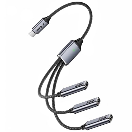 Image of Verilux 3 in 1 Type C Cable Fast Charging, Type C Male to 3 Female Nylon Braided Cable Support 480Mbps Data Transfer for iPhone 17 /16 /15 Series, Galaxy S25 /S24, Flash Drive, HUB, Tablets, MacBook