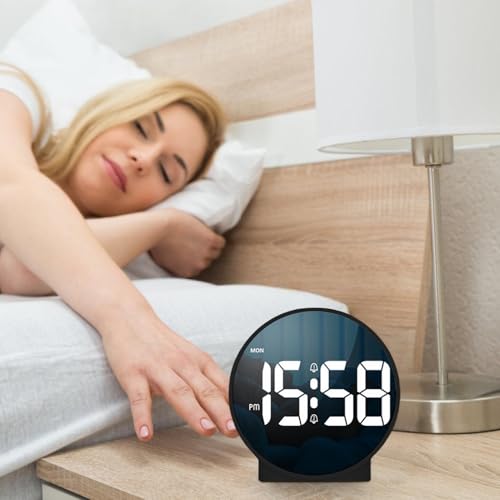 Reloj digital espejo LED con brillo ajustable para evitar luz molesta 8
