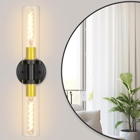 SILAMPDI 丨 2-Light Bathroom Light Fixture 丨 Bathroom Vanity Light 丨 Gold Wall Sconces with Clear Glass Shade 丨 Modern Bathroom Vanity Light Over Mirror 丨 E26 T10 Bulbs(Excluded Cover