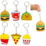 Zugar Land Fast Food Keychains – 2.25 Inch Miniature Foodie Key Chains (6 Pack) Fun Shapes: Pizza, Pop Corn, Taco, Burger, Fries, Soda