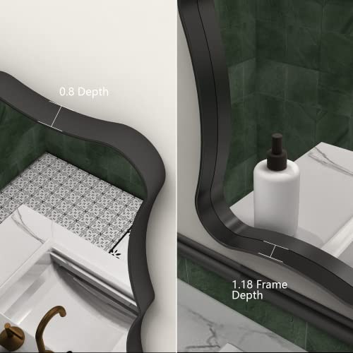 Charmor 24X32 Black Bathroom Mirror For Wall, Rectangle Framed Mirror For Bathroom, Decorative Wall Mirror With Wavy Frame, Anti-Rust(Horizontal/Vertical) #TOP1