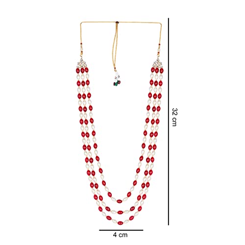 Image of I Jewels 3 Layered Traditional Gold Plated Dulha Green Moti Mala with Beaded Maharaja Haar /Groom Necklace For Men(MLP46)