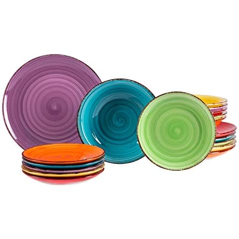 MamboCat 18tlg. Teller-Set uni bunt | Edles Steingut-Geschirr Cover