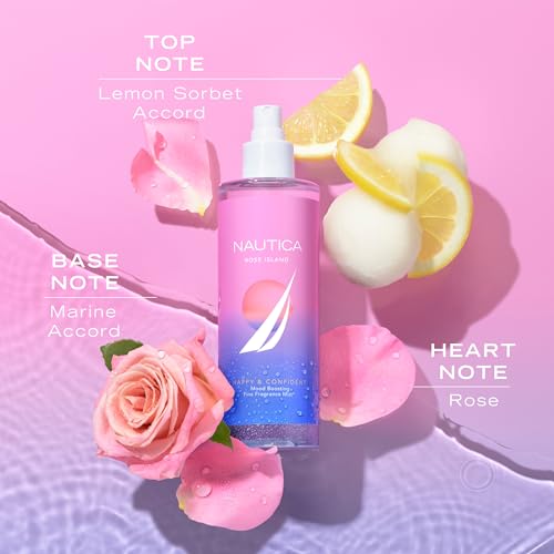 Image of Nautica for Her Rose Island Body Mist, 8.4 Fl Oz (Pack of 1), Notes of Lemon, Rose, and Musk, Women's Fragrance, Long Lasting, Mood-Boosting Fragrance, Vegan Formula