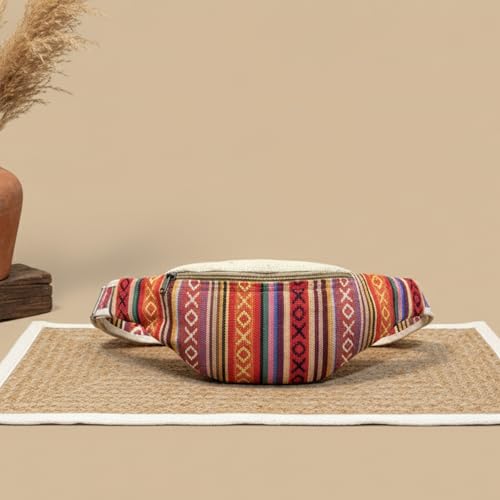 Image of Waist Bag for Men & Women | Adjustable Belt Bag Hemp-Cotton Fanny Pack | Travel Running Hiking Outdoor Crossbody Chest Sling | Eco-Friendly Lightweight Waist Bag with Multiple Zipper Pockets