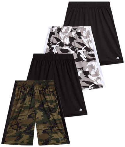 RBX Boys Athletic Shorts - 4 Pack Performance Fleece Mesh Boys Shorts for Running, Gym, Basketball and Sports (Sizes: 8-16)