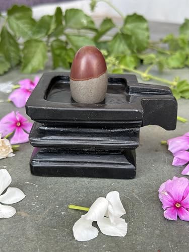Image of Shivam VASTU AKAL 1.5 inch Original Narmadeshwar Narmada Shivling with 3 inch Narmada Stone Yoni Base Jaladhari (Mahamratunjay Shivling, Black Square Jaladhari)