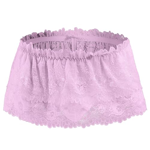 BTREEFLO Men's Sissy Lace Panties Double Layer Skirt Sissy Pouch Briefs Lingerie Sexy Underwear Thongs (US, Alpha, One Size, Regular, Regular, Pink)