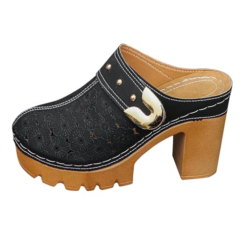 Zapatos gruesos ahuecados de estilo retro para mujer, cómodas sandalias Border Summer de 39.5 EU