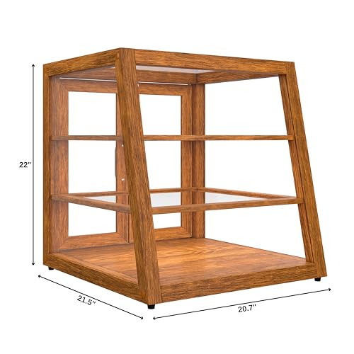 Image of KoolMore 21 in. Light Wood Slanted Countertop Dry Bakery Display Case, Bread, Pastry and Dessert Display with Tempered Glass