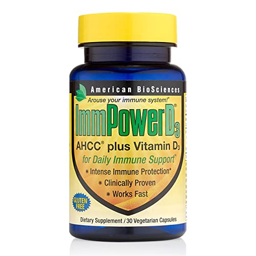 American BioSciences ImmpowerD3 AHCC Mushroom Extract Plus Vitamin D3 - Immune System Support for Adults - Supports Cytokine Function - 30 Vegetarian Capsules, 500mg of AHCC per Serving