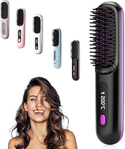 Go Brush Pro, Kabellose Haarglätterbürste, Glättbürste, Verbrühungsschutz Glätteisen,Tragbarer Mini Heißer Kamm für Haarstyling,Wiederaufladbare Beheizte Bürste für Reise Täglichen Gebrauch (Black)