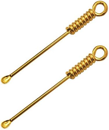 2-pack Brass Mini Spoon Pendant 2.8-inch Portable Medicine Powder Snuff Glitter Spice Scoop
