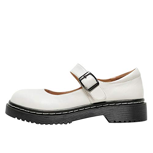 Image of YDN Women Classic Round Closed Toe Mary Jane Flats Platform Adjustable Single Ankle Strap Buckle Comfy Cute Pump Leather Patry Cosplay Girls Dress Shoe Size 4-16