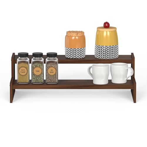 Image of BLUEWUD Dolvin Mini Ladder Style Engineering Wood Spice Masala Rack Shelf Stand Organiser /Spice Bottle Display Rack & Cup Stand for Home & Kitchen, DIY (Do it Yourself) (Brown Maple, 31.1x15.7x10 Cm)