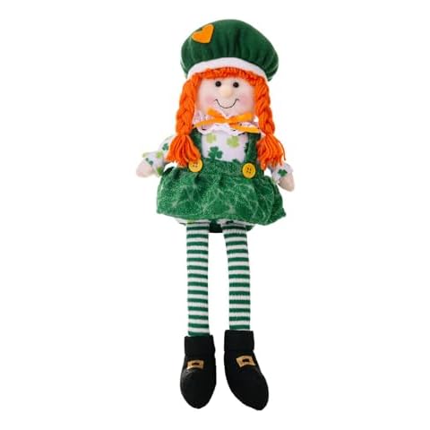 Photno st patrick's day plush leprechaun, Saint Patricks Day Gifts Green Irish Leprechaun Plush Doll Toy dressed strap dress for girls, St Patricks Day Decorations #02_B Cover