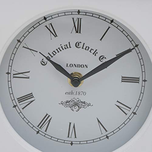 Iconic Colonial Mantel Clock, Roman Numerals, Quartz Movement, Vintage Style, Glass, White, Distressed Finish, Wood, Metal, 8 1/4 L X 2 1/2 W X 9 1/2 H Inches, 1Aa Battery (Not Included) #TOP4