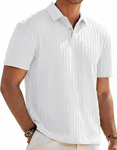 Image of Zilcon Mens Casual Polo Shirt Summer Short Sleeve Vacation Button Beach Knit Stretchy Golf Tshirts