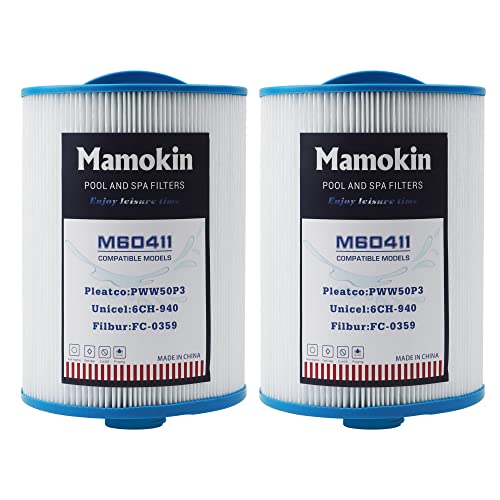 Mamokin PWW50 Spa Filter Replaces 6CH-940Filbur FC-0359 817-0050 25252 03FIL1400 PWW50P3(NOT PWW50P4) (1 1/2 Coarse Thread) Waterway Front Access Skimmer SAE Thread Hot Tub Filter 2 Pack