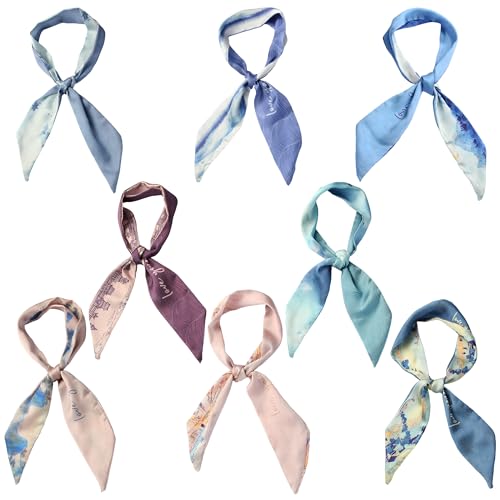 Women's handbag scarf, 8 stylish long silk bandanas, summer light fashion accessory scarves