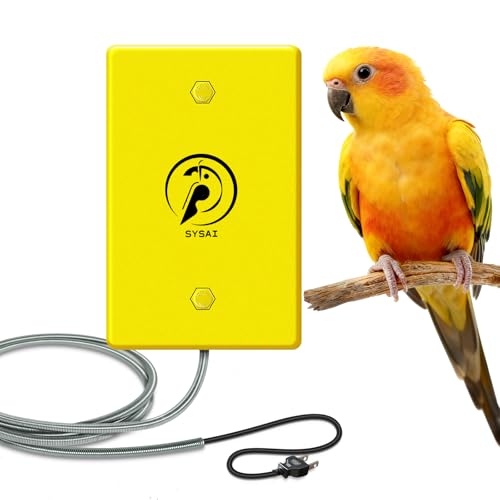 SYSAI Bird Warmer for Small Exotic Birds - 4x6 Inch Snuggle-Up Warmer Plate with Bite Proof Cord & Adjustable Temperature (104F/113F) for Good Parakeets Cockatiels Conures