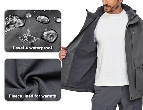Image of Little Donkey Andy Men's Lightweight Jacket Fleece Lined Detachable Hooded Waterproof Jackets Winter Hiking Windbreaker