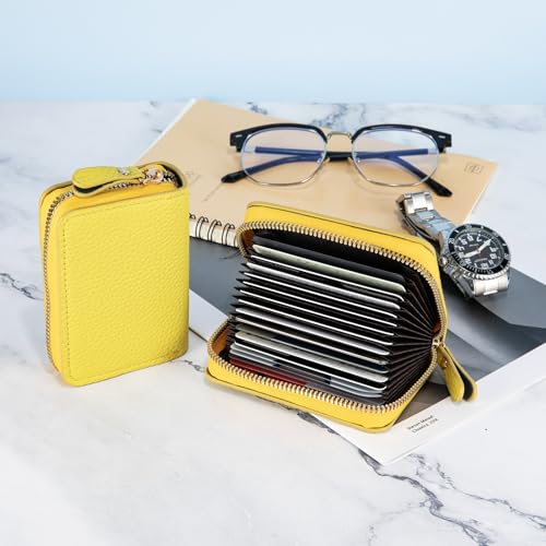 Carteira mini e portátil de couro genuíno para cartão de crédito com zíper com 18 cartões e 2 compartimentos para dinheiro – Design elegante e compacto para facilitar a organização e conveniência de