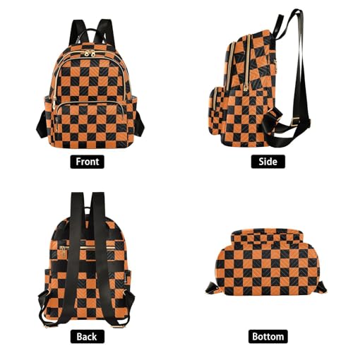 Image of ALAZA Black Orange Checkered Plaid Halloween Women Backpack Purse Ladies Fashion Shoulder Bag Daypack Travel Bag 7.5L