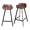 Lisuden Set of 2 Farmhouse Bar Stools, Industrial Tall Counter Height Stool, Kitchen Island Bar Chairs, Round Wooden Top Dining Stools with Low Back and Footrest, Welded Metal Legs, 25.8 Inch
