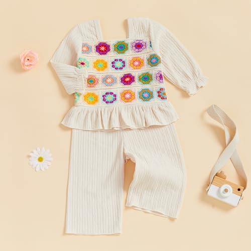 Smocked Baby Girl Clothes Toddler Fall Outfits Cotton Linen Bow Long Sleeve Smocked Tops Wide Leg Pants 2 Piece Sets4