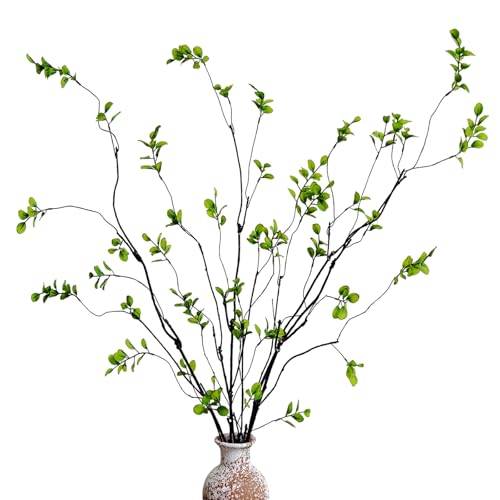 Cherica 4 Pcs Artificial Ficus Branches Faux Eucalyptus Stems 47.2 Inch Fake Greenery Stems Artificial Plants for Vase Filler Decoration Fake Leaves Branches Centerpieces Decor