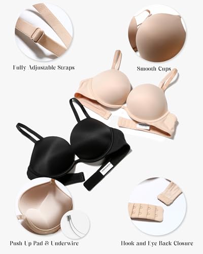 HACI Women's Push Up Bra Plunge Deep V Thick Padded Underwire Seamless Multiway Add 2 Cups4