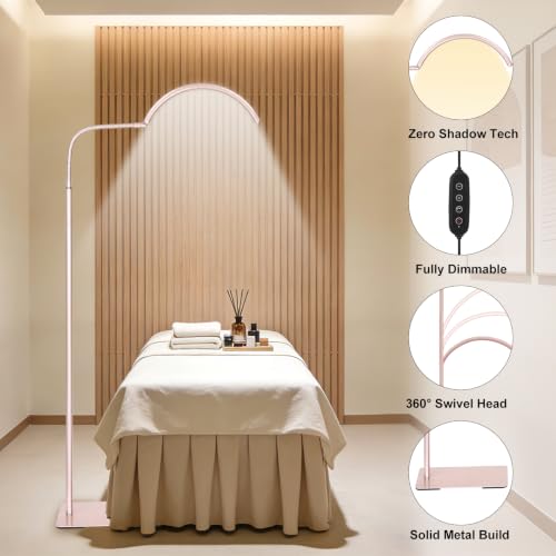 Image of Half Moon Lash Light for Estheticians, LED Lamp for Eyelash Extensions, Nail Tech, Tattoo, Eye Caring Floor Reading Light for Study, Work & Crafts, Adjustable Color Temperatures & Brightness (Pink)