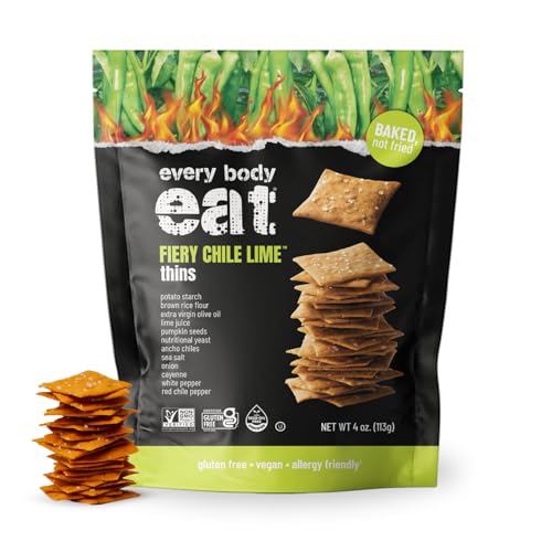 Image of Every Body Eat Snack Cracker Thins, Fiery Chile Lime - Gluten Free, Vegan, Dairy Free, Nut Free, and Seed Oil Free (4oz Case of 6)