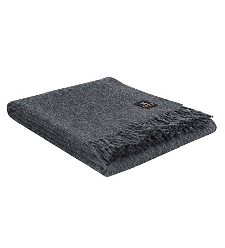 Superfine Natural Alpaca Yarn & Merino Wool Woven Blanket Fringed Throw (Charcoal Gray)