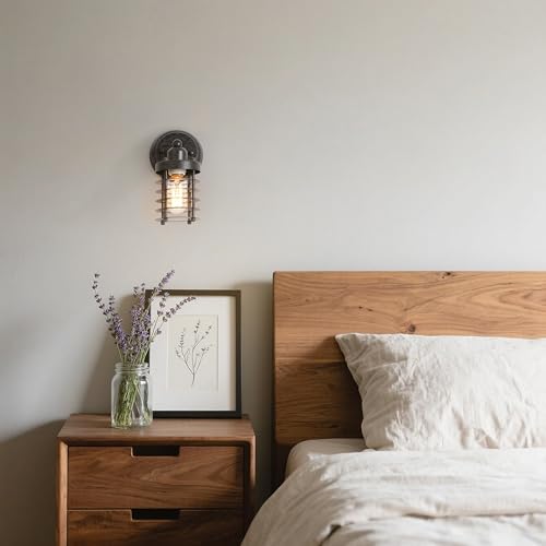Image of Farmhouse Wall Sconces Lighting, Rustic Industrial Mini Cage Wall Mount Light Fixture for Bedroom, Kitchen, Living Room, Bathroom, and Hallway